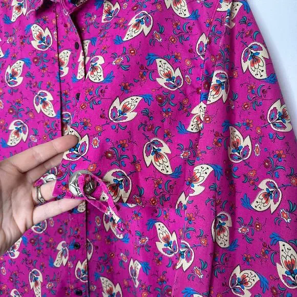 VTG Wrangler Frontier Series Women's Button Down Shirt Floral Western Pink Small - Picture 2 of 9